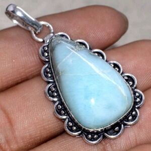 Larimar Gemstone 925 Sterling Silver Handmade Pendant Necklace